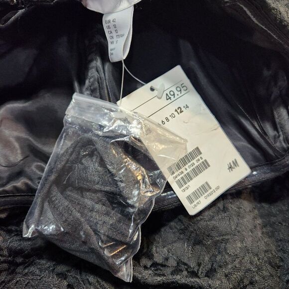 H&M Womens Black Floral Removeable Straps Lined Party Cocktail Dress Sz 12 NWT - Picture 10 of 13